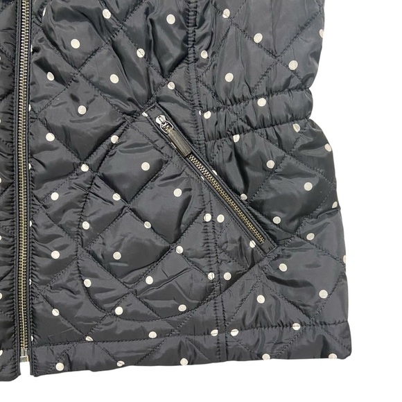 Talbots Polka Dot Puffer Vest Size LP Black White Zipper Front Lightweight Layer - Picture 4 of 7